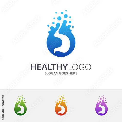 Stomach with water bubble logo concept. Healthy and fresh stomach logo. Medical flat icon. Vector of human internal organ