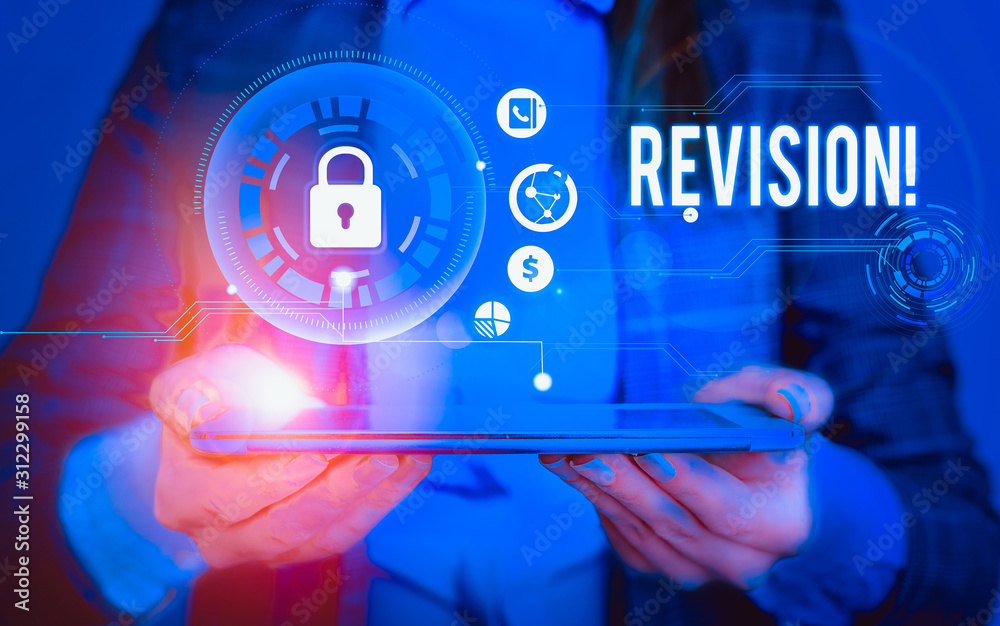Writing note showing Revision. Business concept for action of revising over someone like auditing or accounting Picture photo network scheme with modern smart device Writing note showing Revision. Business concept for action of revising over someone like auditing or accounting Picture photo network scheme with modern smart device