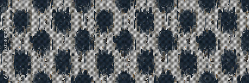 Dark tweed knit stitch effect vector border texture. Masculine dark polka dot seamless melange pattern. Hand knitting material. Close up fabric textile banner  background. Homespun ribbon trim edge.