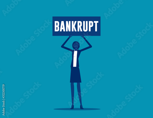 Businessman hold placard with text-bankrupt. Financial crisis concept. Flat vector cartoon style design.