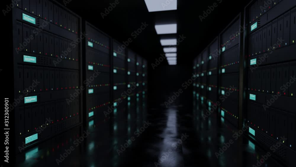 A lonely dark server room - Wide shot A lonely dark server room - Wide shot