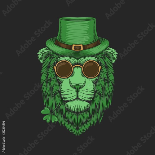 Green lion head St. patrick's day vector illustration