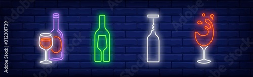 Drinking wine neon signs set