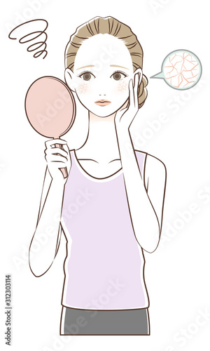 乾燥肌に悩む女性　イラスト