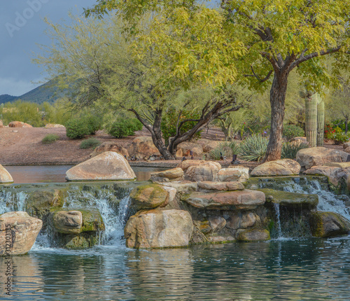 Water fall at Anthem in the Sonoran Desert, Maricopa County, Arizona USA