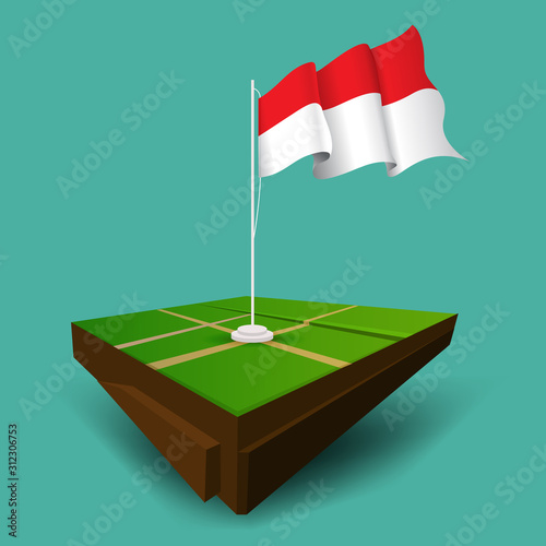 Indonesia waving vector flag on the soil