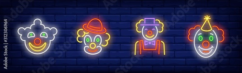 Circus clowns neon sign set