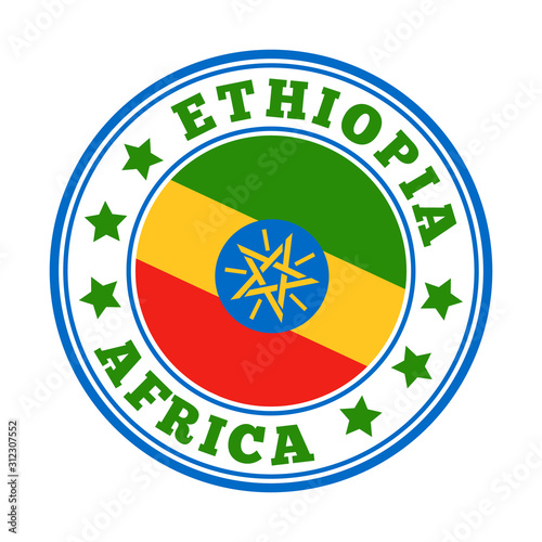 Ethiopia sign with national flag in a round logo design, symbolizing the country's identity.