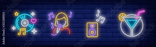 Karaoke bar neon signs set