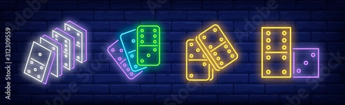 Stacks of domino tiles neon sign set