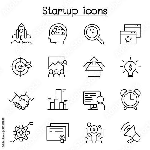 Startup icon set in thin line style