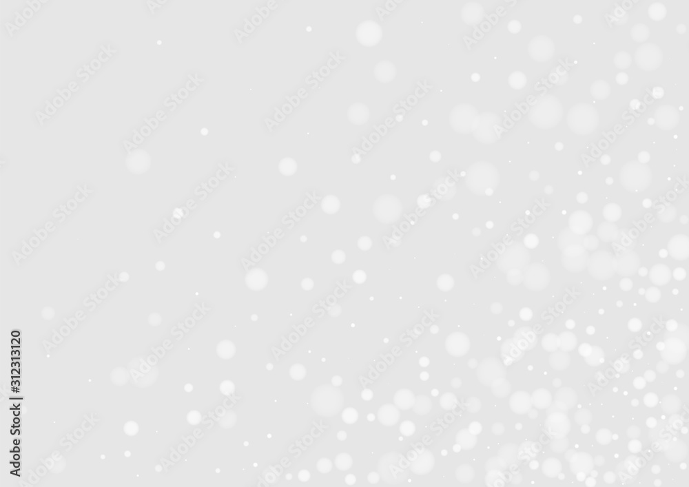 Gray Snowy Happy Card. Abstract Snowfall Banner. Light Pattern. Gray Snow Holiday Pattern. Flake Festive Background.