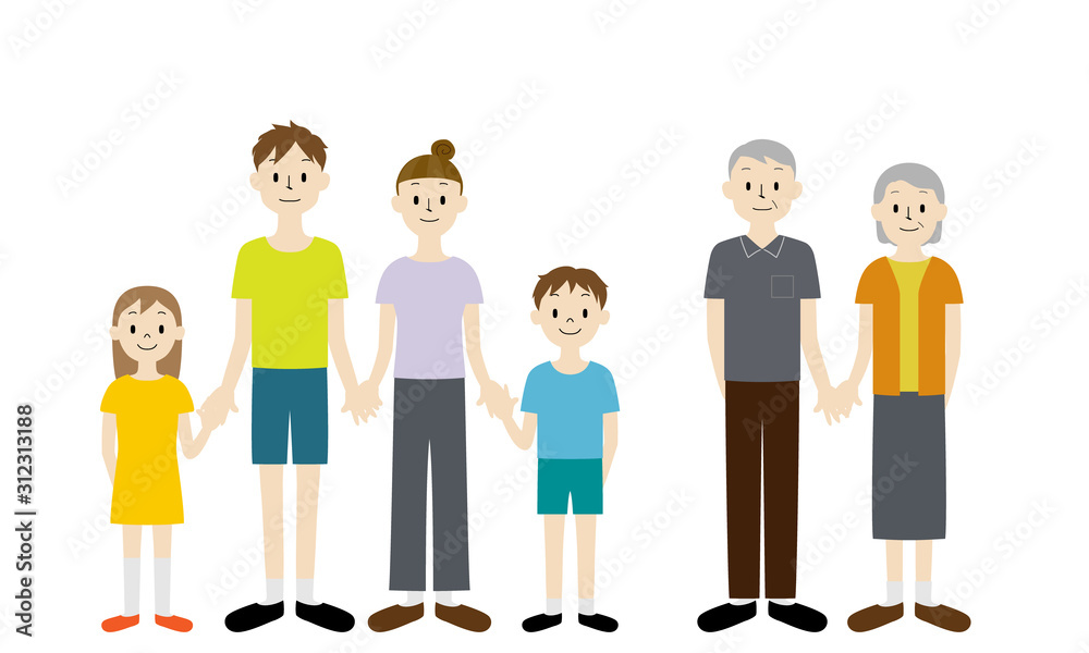 Illustration set of 3 generation family (holding hands)