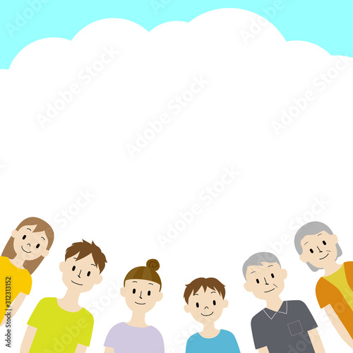 3 generation family background frame  blue sky and smile 