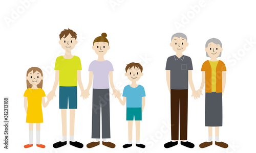 Illustration set of 3 generation family (holding hands)