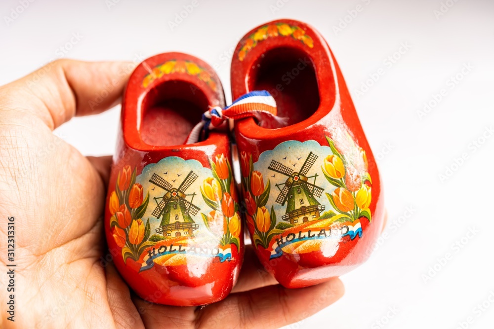 Netherland wooden shoes or clogs isolated against white