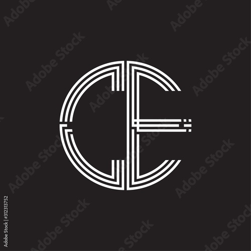 CE Logo monogram triple ribbon style line design template isolated on black background