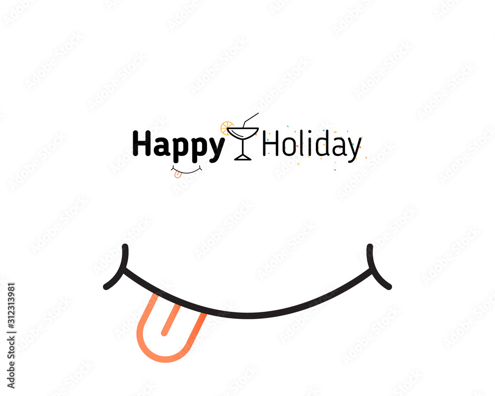 Happy Holiday illustration. Line Art vector template. Suitable for web, poster, card, invitation, brochure, flyer and t-shirt.
