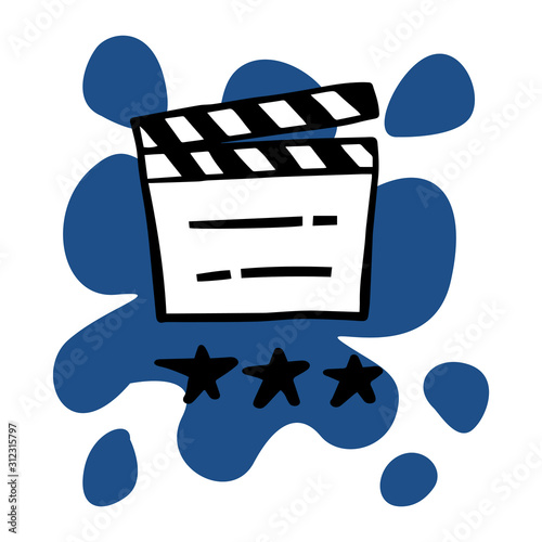  doodle sketch clapboard, simple flat illustration on white background, 