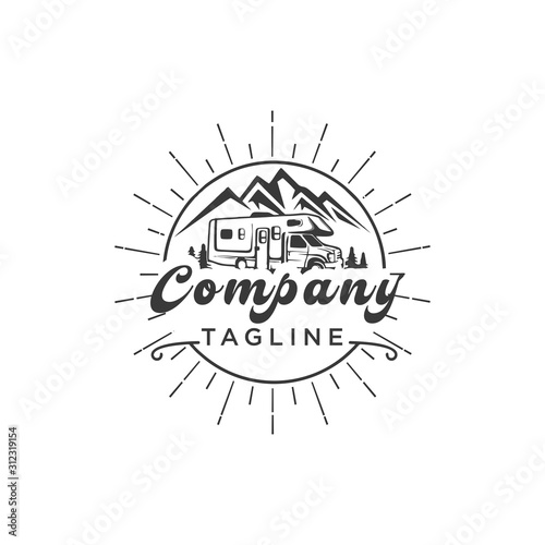 Inspiring vehicle camping logo design badges. black white