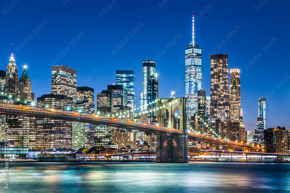 New york city skyline with Brooklyn Bridge at night