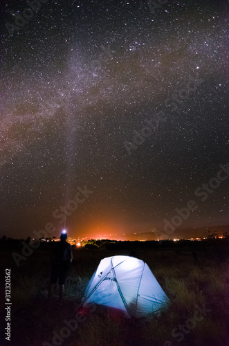 Tent camping under the Milky Way and star gazing from at Big Island, Hawaii