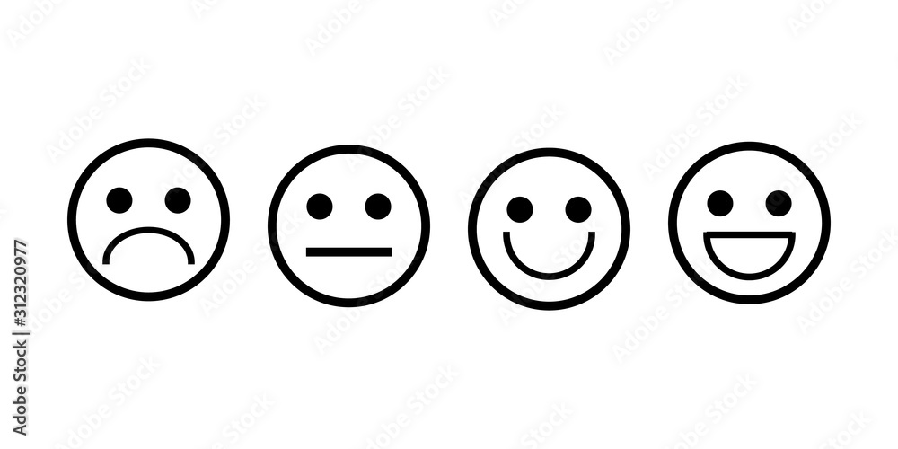 Smile icons vector outline set. Emotions icons for feedback, user experience, customer feedback, voting, review, rate Smile icons vector outline set. Emotions icons for feedback, user experience, customer feedback, voting, review, rate