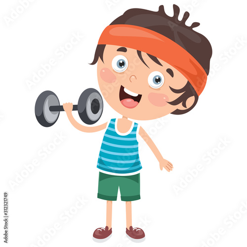 Little Boy Making Weight Lifting Exercise