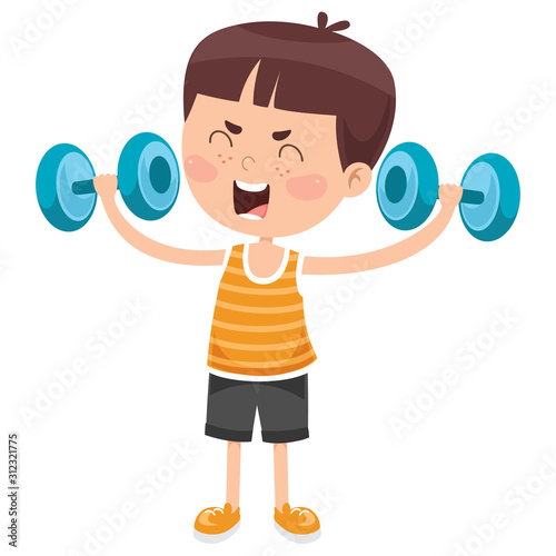 Little Boy Making Weight Lifting Exercise