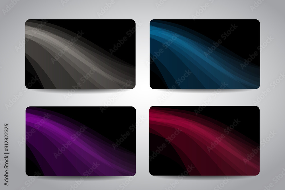 Gift cards or discount cards or credit cards set with black design background with abstract waves