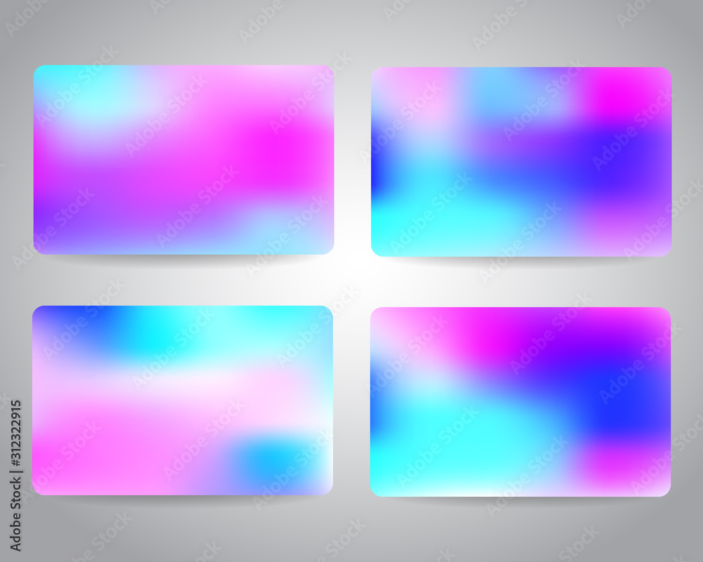Gift cards or discount cards or credit cards set with neon colorful background