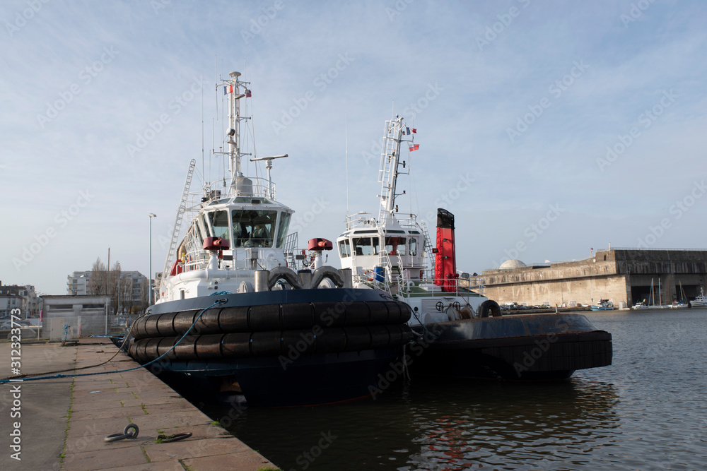 Tugboat in a port in Brittany, France
