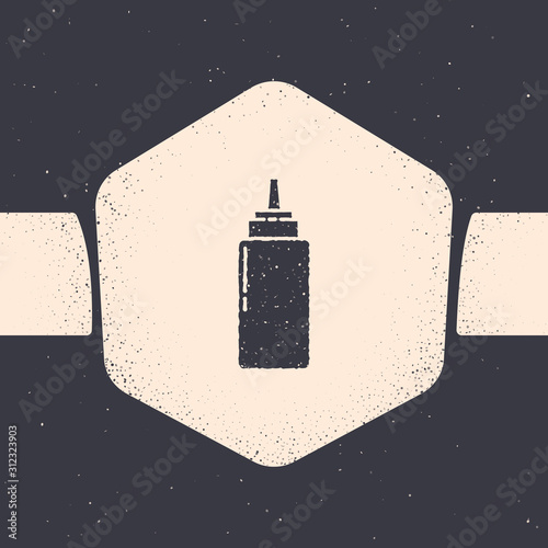Grunge Sauce bottle icon isolated on grey background. Ketchup, mustard and mayonnaise bottles with sauce for fast food. Monochrome vintage drawing. Vector Illustration