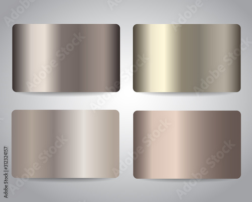 Gift cards or discount cards or credit cards set with metallic bronze background