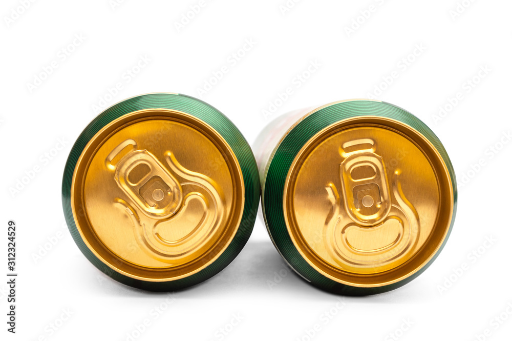 Two closed beer can on white background. Two closed beer can on white background.