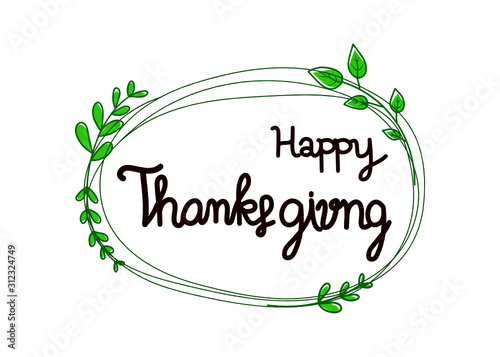 Happy Thanksgiving Day with leafs on white background. vector illustration 