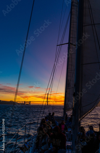 Sunset Sailing at San Francisco, Sunset at Golden Gate Bridge, California, Amazing Sky color, Beautiful Destination