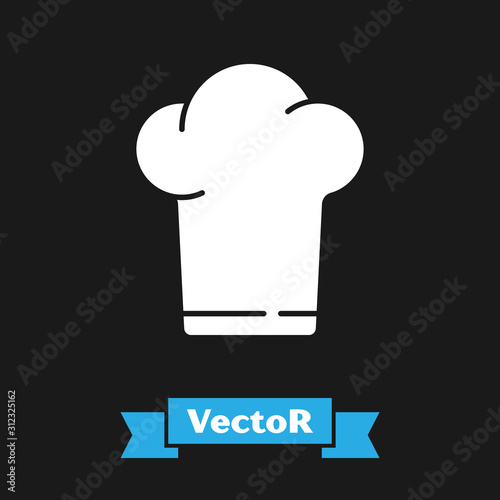 White Chef hat icon isolated on black background. Cooking symbol. Cooks hat. Vector Illustration