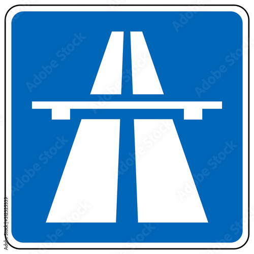 gz643 GrafikZeichnung - german, autobahn, traffic sign. highway / expressway 330.1 - deutsch - STVO Verkehrszeichen, Autobahnschild - simple template - square - blue poster - xxl g8865