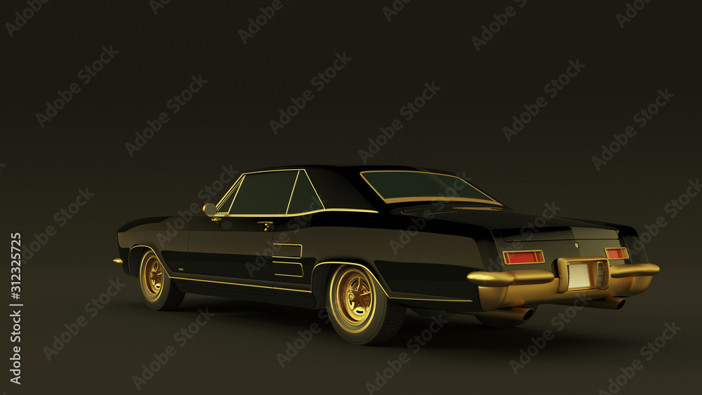 Powerful Black and Gold Gangster Luxury 1960's Style Car 3d illustration 3d render
