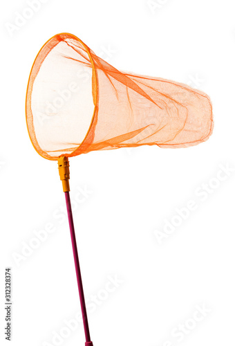 Red butterfly net isolated on white background.