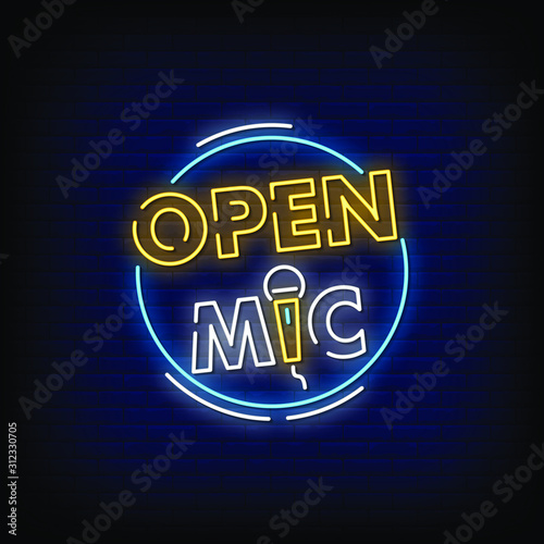 Open Mic Neon Signs Style Text Vector