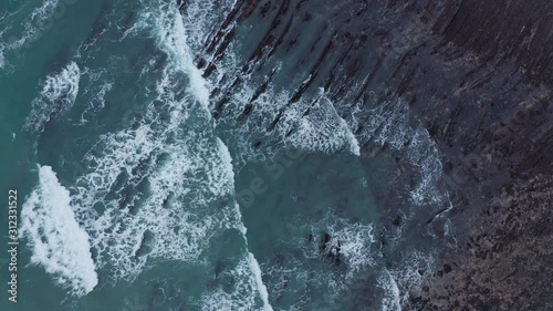 Zumaia and Deba flysch geological strata layers drone aerial view, Basque Country photo