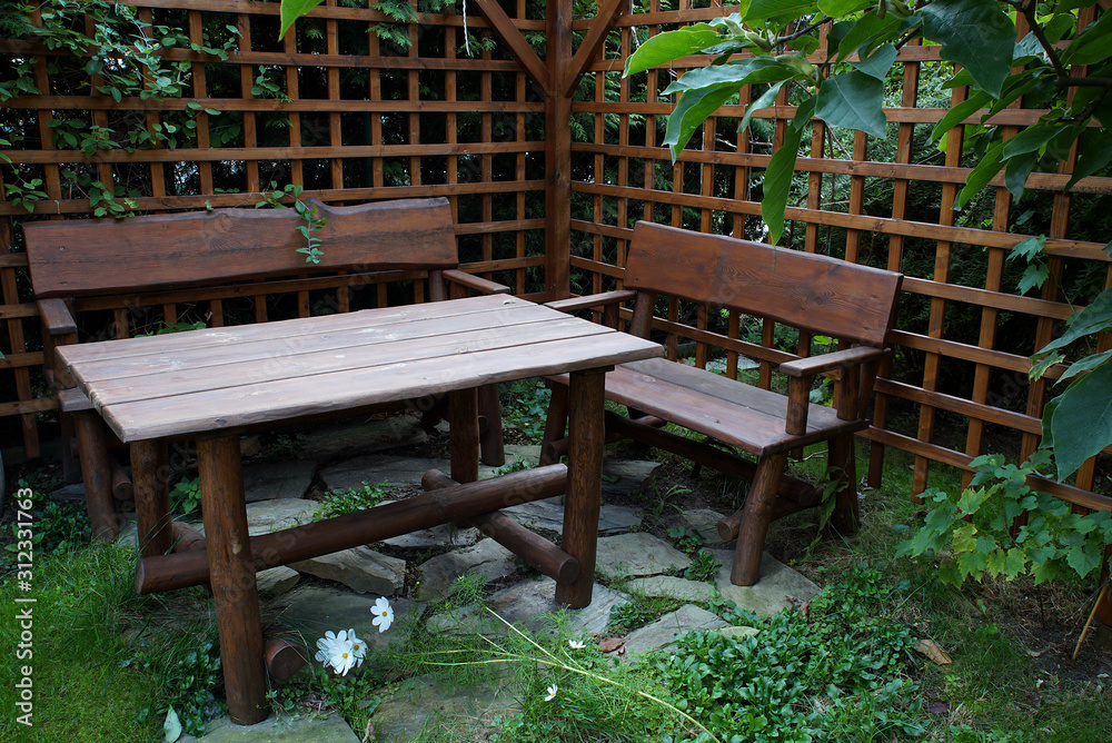 garden gazebo sheltered by azure walls with a table and benches garden gazebo sheltered by azure walls with a table and benches