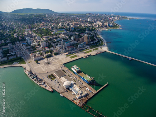 Top view of the bay Tsemess. Mol - building to stop the waves.