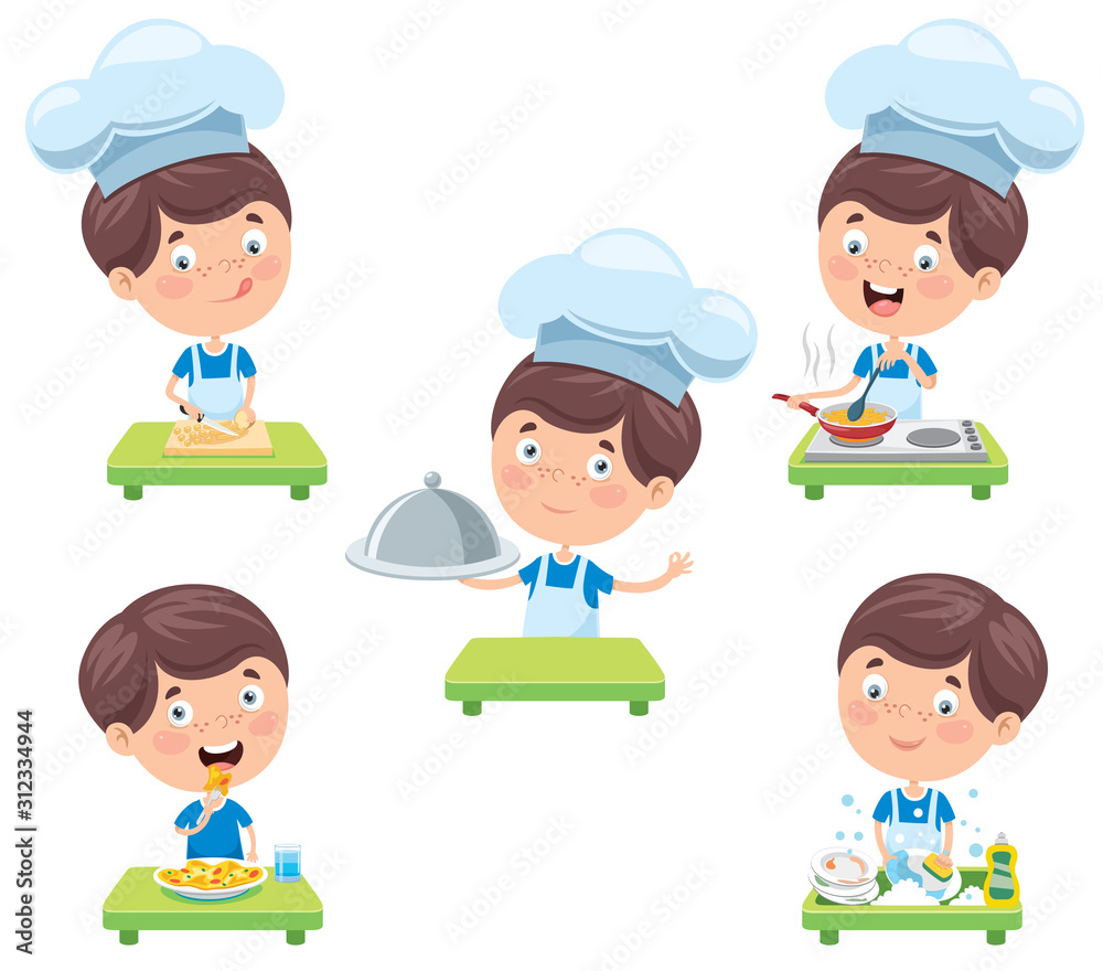 Happy Cute Little Chef Cooking Happy Cute Little Chef Cooking