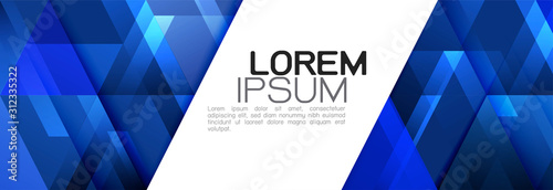 Colorful blue repeating triangles gradient geometric contemporary style on white background and space for text. Abstract geometric horizontal template and modern stylish texture. Vector illustration