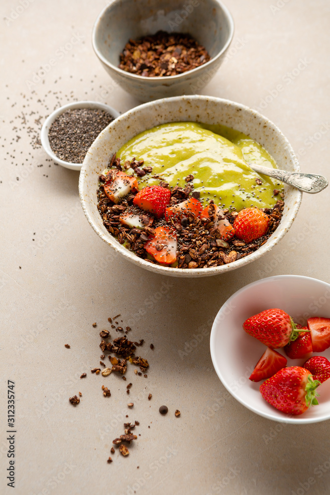 Smoothie bowl with granola and strawberry, healthy breakfast Smoothie bowl with granola and strawberry, healthy breakfast