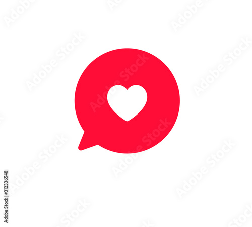 Red message bubble with heart. Happy Valentine's day, romance simple love symbol, icon. Greeting card design for web, email, social media, mobile app, banner. Vector illustration isolated on white photo