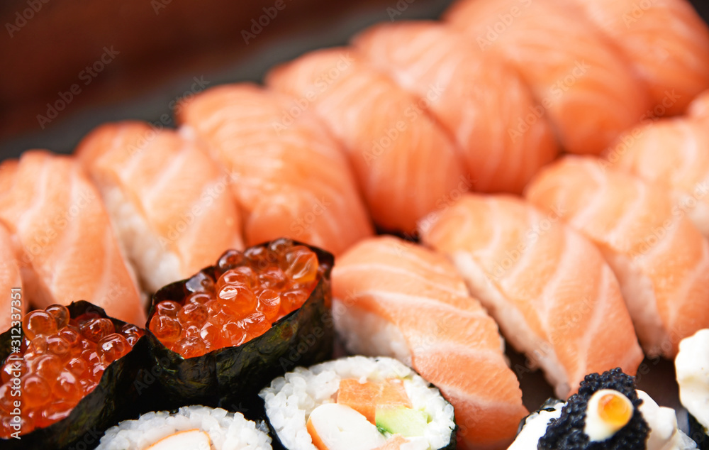 salmon roe sushi and various kind of sushi homemade salmon roe sushi and various kind of sushi homemade